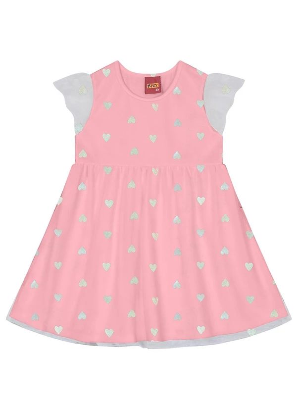 Kyly - Vestido Infantil Menina de Corações Rosa