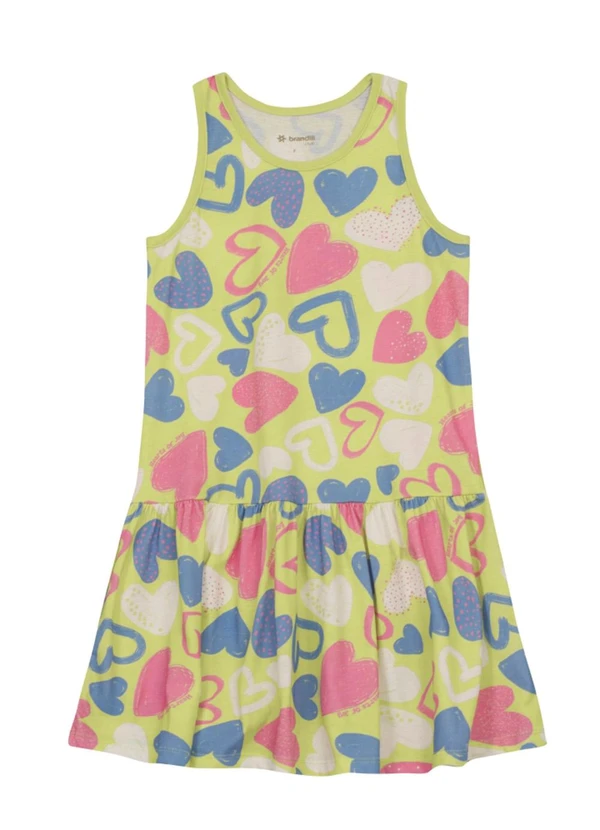 Brandili - Vestido Infantil Menina de Corações Verde