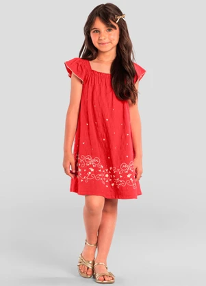 Brandili Mundi - Vestido Infantil Menina de Corações Vermelho - BRANDILI MUNDI