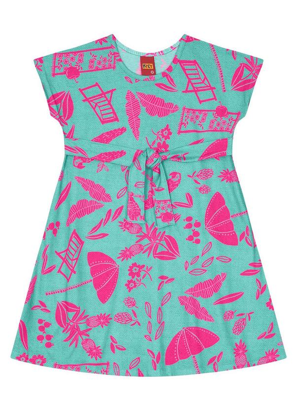 Kyly - Vestido Infantil Menina de Estampado Verde