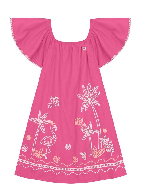 Brandili - Vestido Infantil Menina de Flamingo Rosa