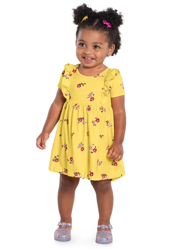 Kyly Vestido Infantil Menina de Flores Amarelo