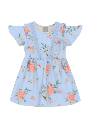 Brandili Mundi - Vestido Infantil Menina de Flores Azul - BRANDILI MUNDI
