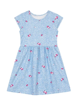Brandili - Vestido Infantil Menina de Flores Azul - BRANDILI