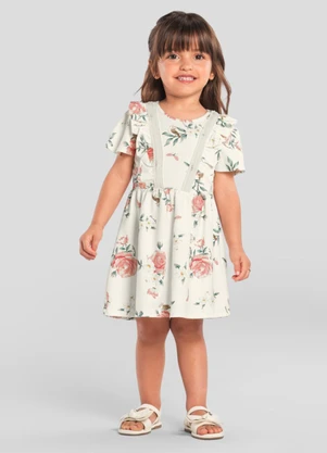 Brandili Mundi - Vestido Infantil Menina de Flores Bege - BRANDILI MUNDI