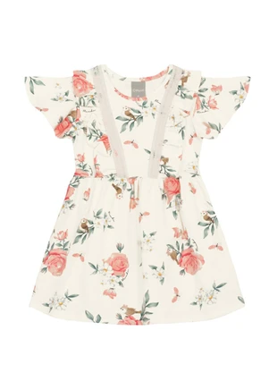 Mundi - Vestido Infantil Menina de Flores Bege - MUNDI