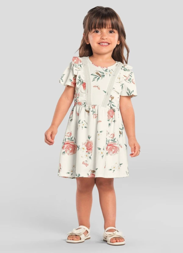 Brandili Mundi - Vestido Infantil Menina de Flores Bege 1