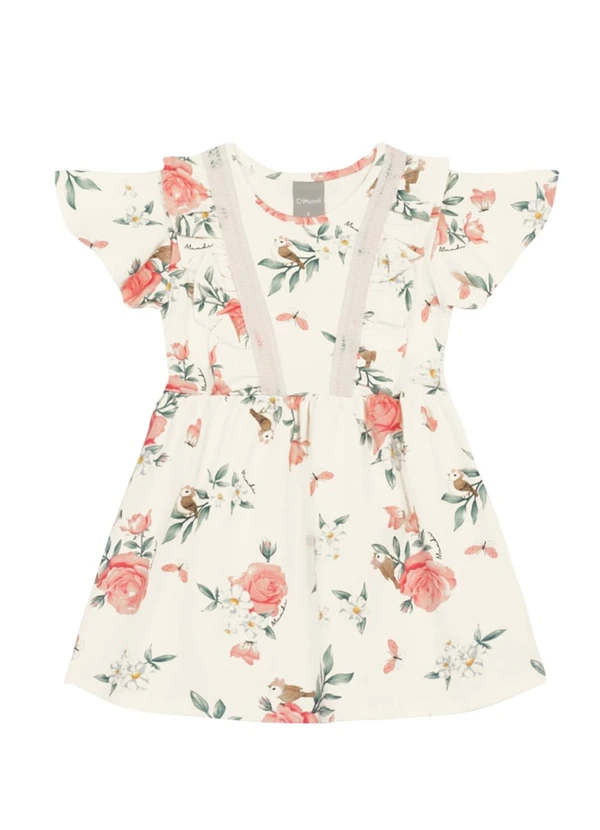 Brandili Mundi - Vestido Infantil Menina de Flores Bege 2
