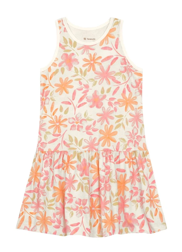 Brandili - Vestido Infantil Menina de Flores Bege