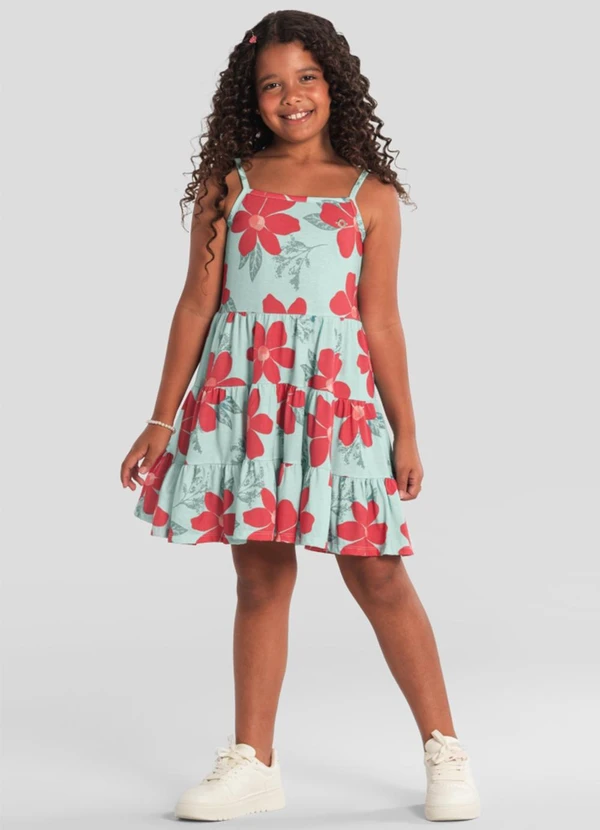 Brandili - Vestido Infantil Menina de Flores Colorido Verde
