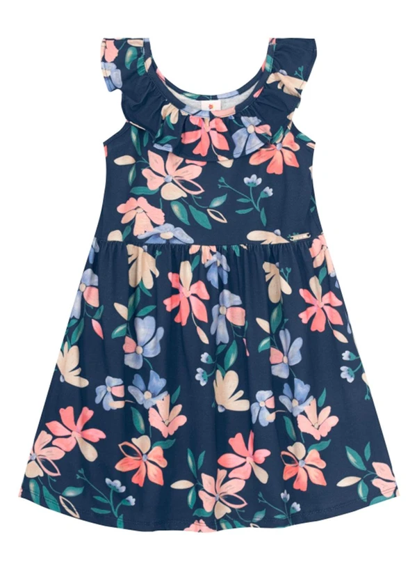 Brandili - Vestido Infantil Menina de Flores em Malha Azul 2
