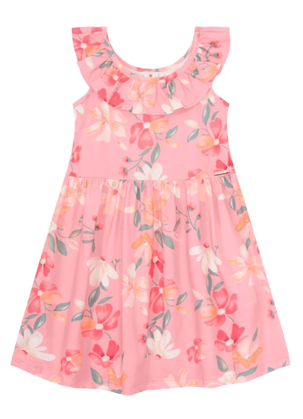 Brandili - Vestido Infantil Menina de Flores em Malha Rosa