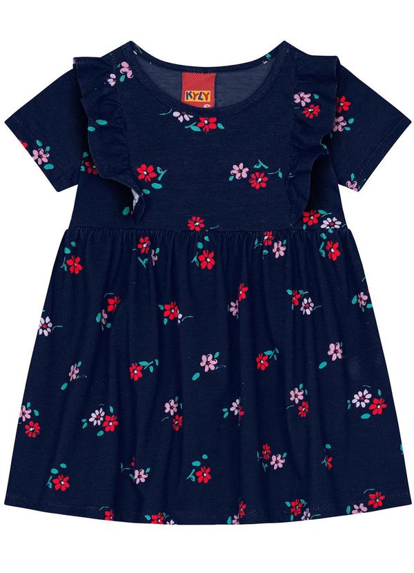 Kyly - Vestido Infantil Menina de Flores Marinho