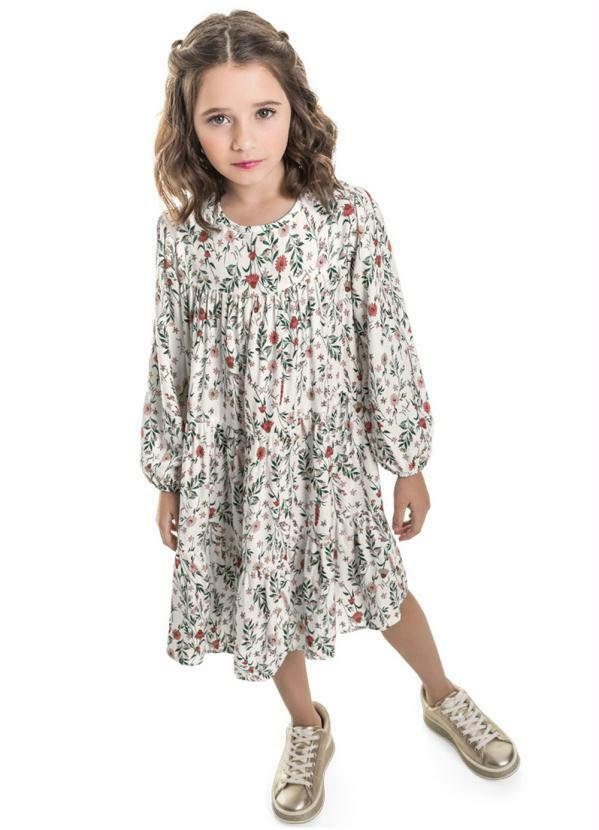 Brandili Mundi - Vestido Infantil Menina de Flores Natural