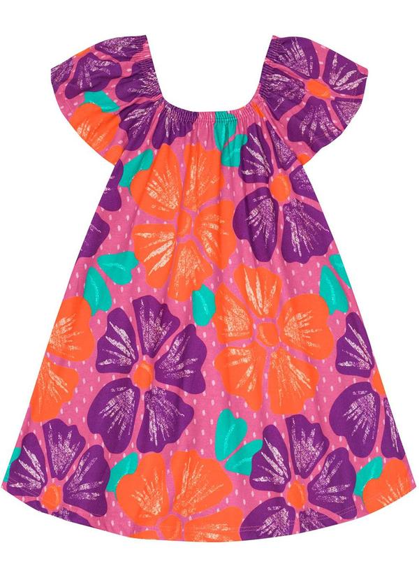 Kyly - Vestido Infantil Menina de Flores Rosa