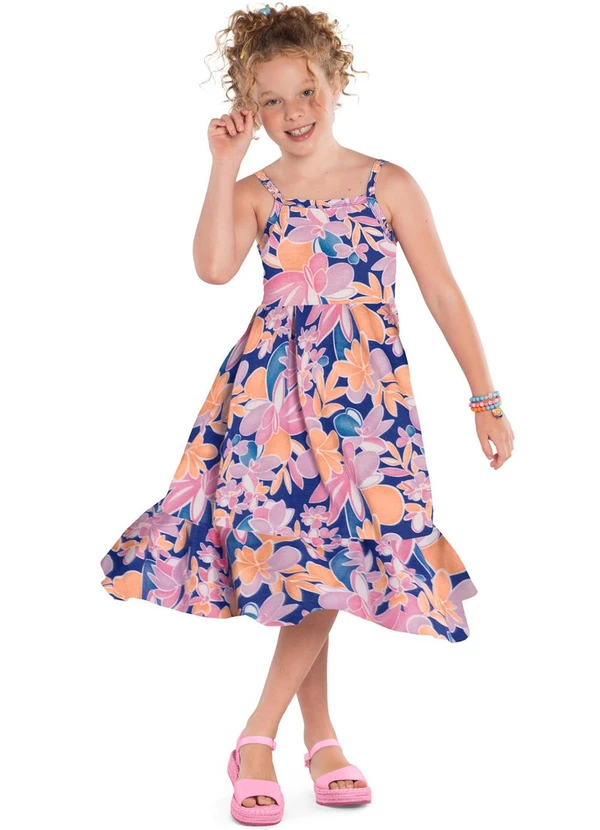 Kyly - Vestido Infantil Menina de Flores Rosa