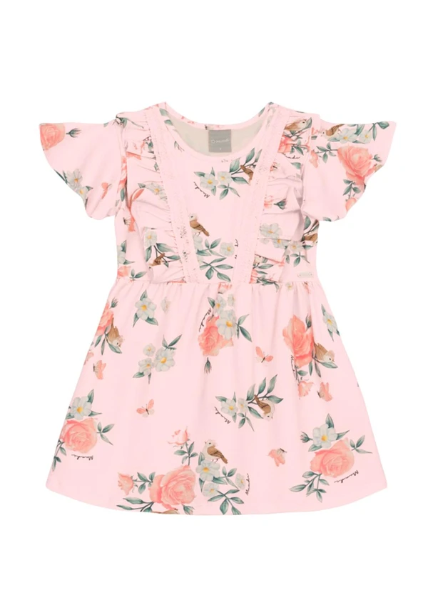 Brandili Mundi - Vestido Infantil Menina de Flores Rosa