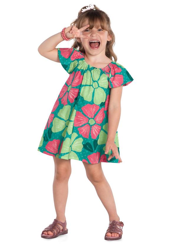 Kyly - Vestido Infantil Menina de Flores Verde