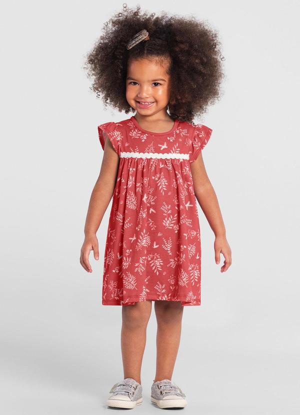 Brandili - Vestido Infantil Menina de Flores Vermelho