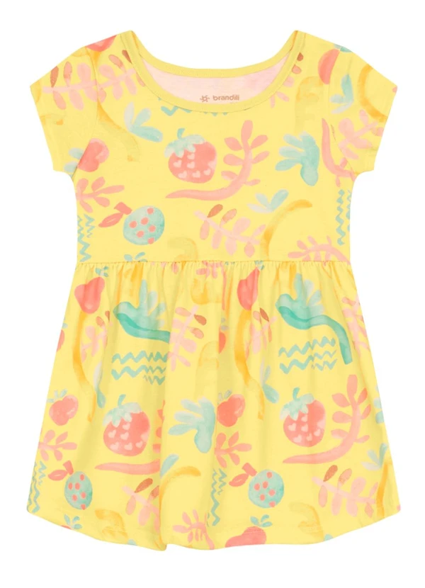 Brandili - Vestido Infantil Menina de Florzinha Amarelo