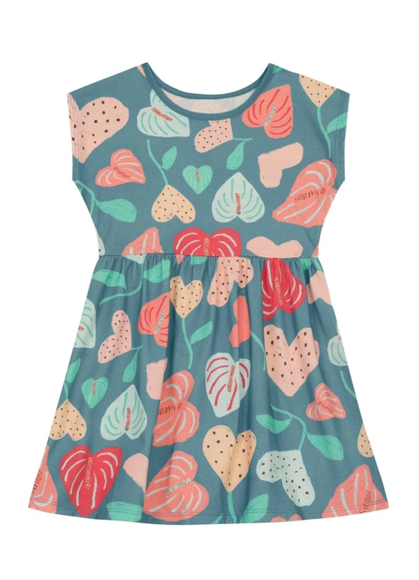 Brandili - Vestido Infantil Menina de Florzinhas Azul