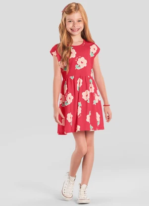 Brandili - Vestido Infantil Menina de Florzinhas Vermelho - BRANDILI