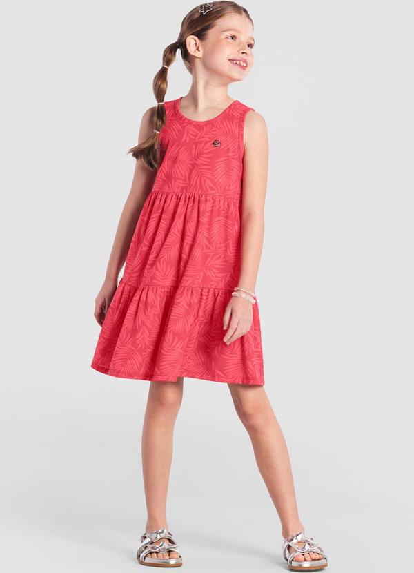 Brandili - Vestido Infantil Menina de Folhas Vermelho