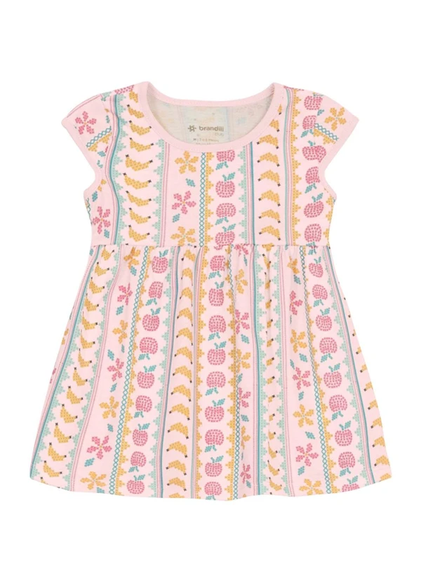 Brandili - Vestido Infantil Menina de Frutinhas Rosa