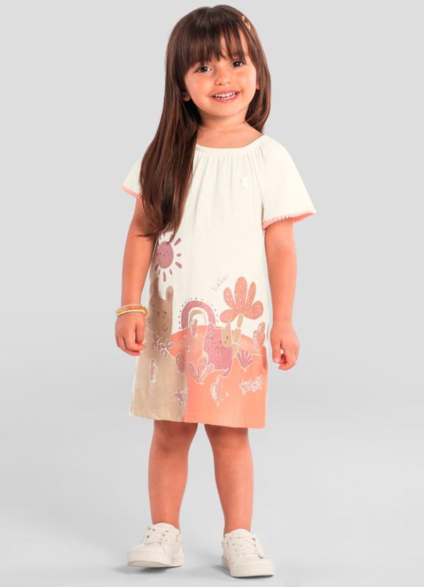 Brandili - Vestido Infantil Menina de Gatinhos Natural