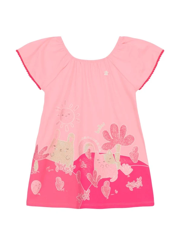 Brandili - Vestido Infantil Menina de Gatinhos Rosa