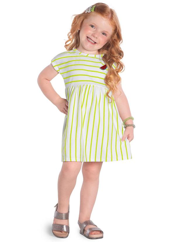Kyly - Vestido Infantil Menina de Listrado Branco