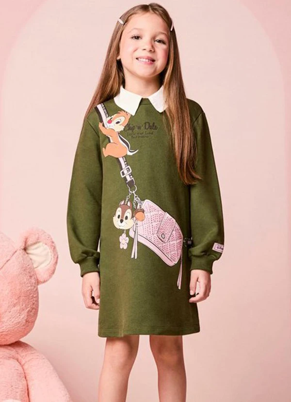Momi - Vestido Infantil Menina de Moletom do Tico e Teco