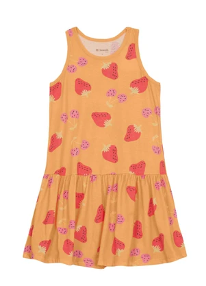 Brandili - Vestido Infantil Menina de Morangos Amarelo - BRANDILI