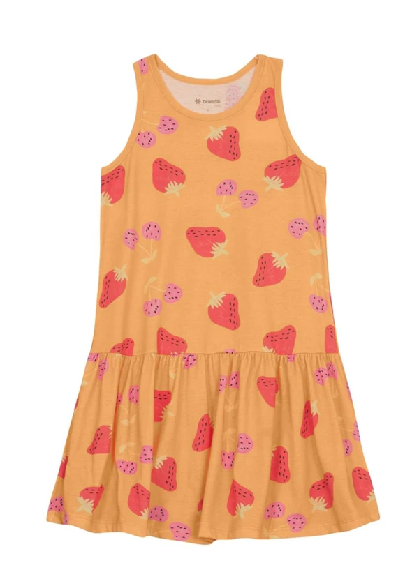 Brandili - Vestido Infantil Menina de Morangos Amarelo