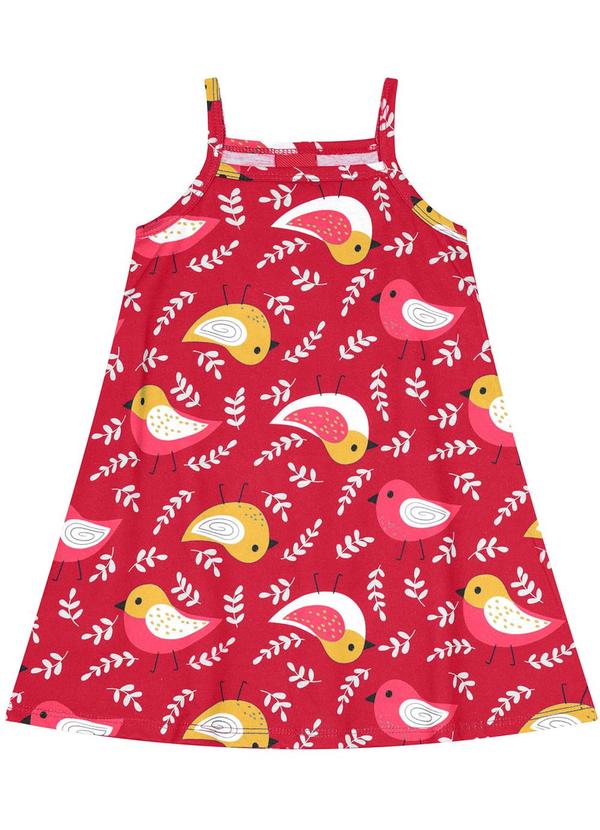 Kyly - Vestido Infantil Menina de Pássaros Vermelho
