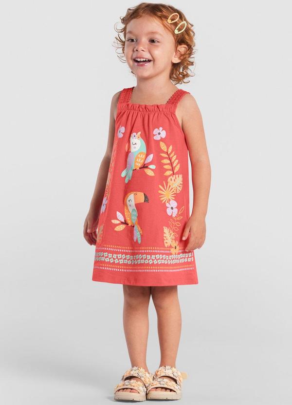 Brandili - Vestido Infantil Menina de Pássaros Vermelho