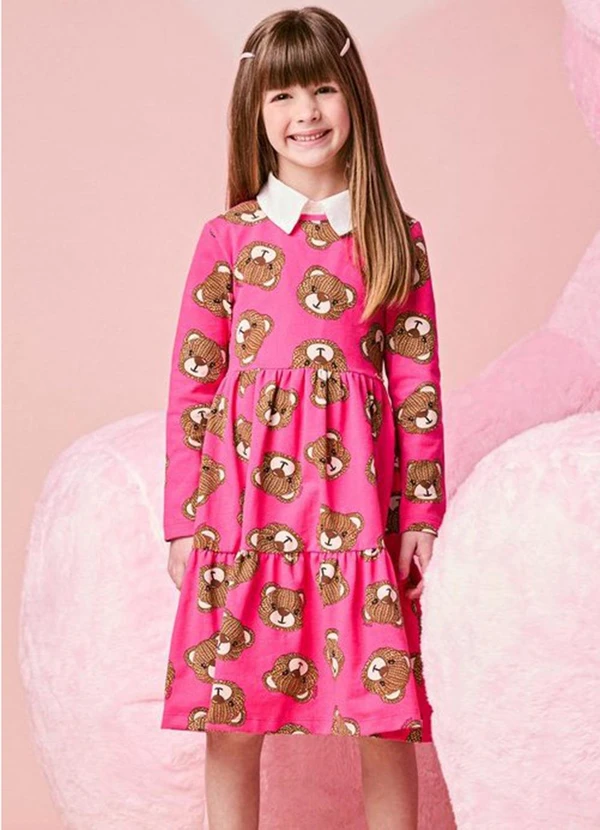 Momi - Vestido Infantil Menina de Ursinhos Tricot