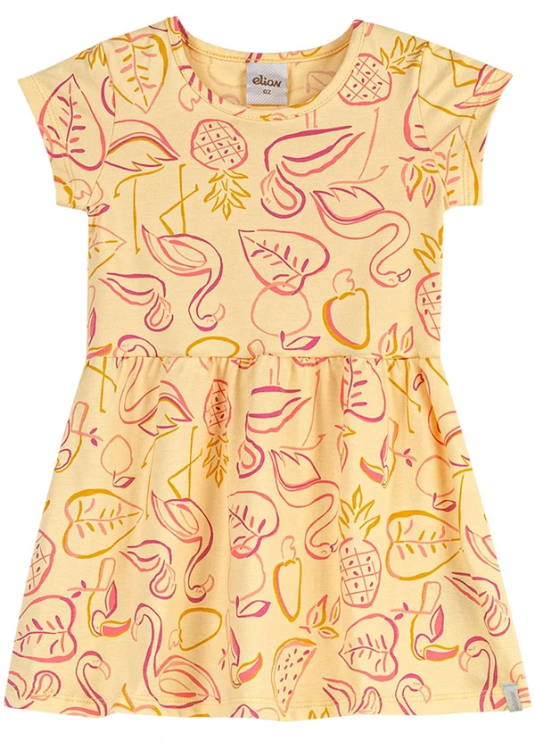 Elian - Vestido Infantil Menina Desenho Tropical Amarelo