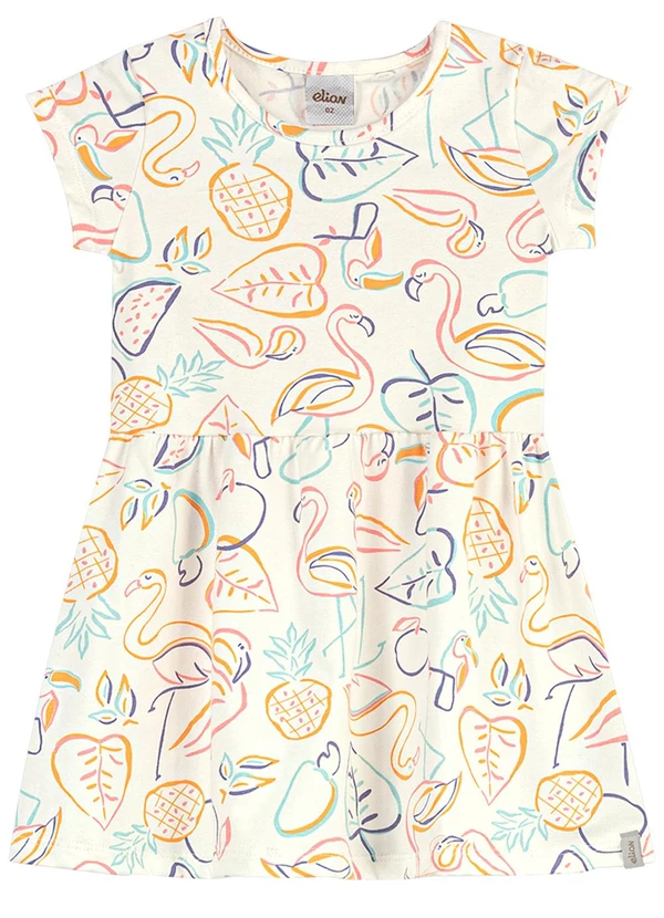 Elian - Vestido Infantil Menina Desenho Tropical Bege 2