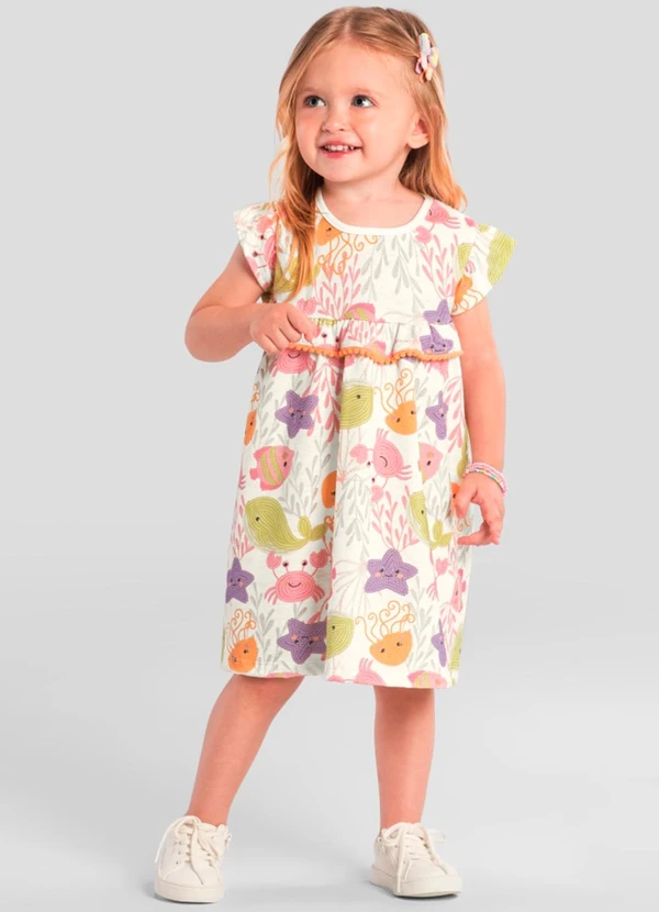Brandili - Vestido Infantil Menina do Fundo do Mar Natural 1