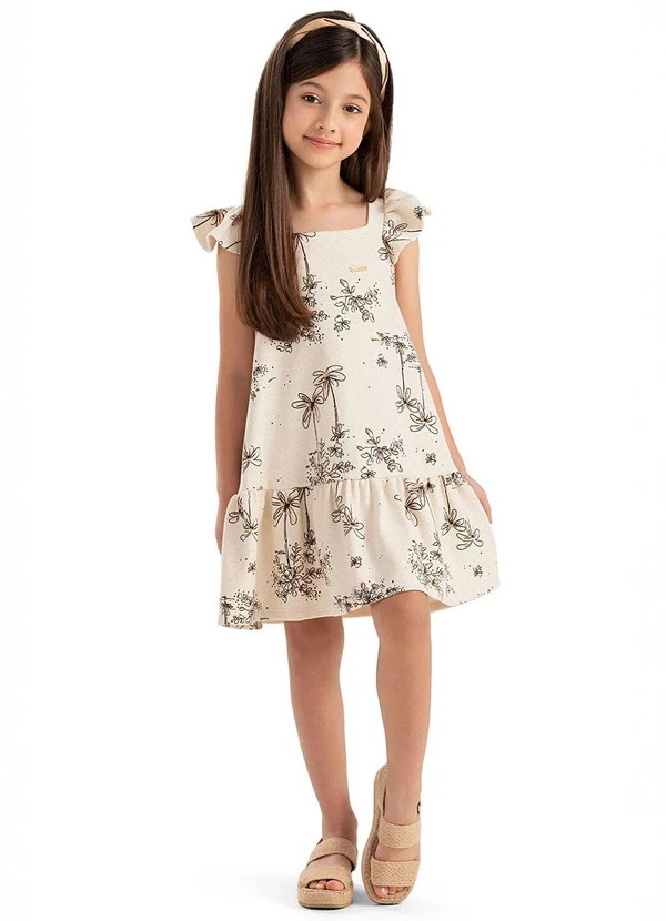 Colorittá - Vestido Infantil Menina Dupla Face Linho Bege