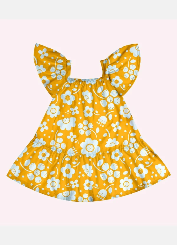 Kyly - Vestido Infantil Menina em Algodão Amarelo