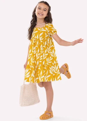 Nanai - Vestido Infantil Menina em Algodão Amarelo - NANAI
