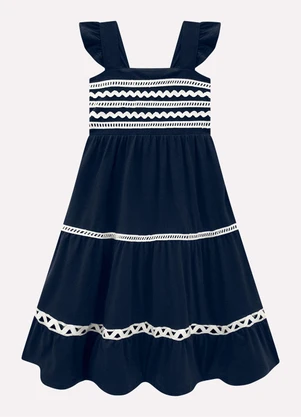 Milon - Vestido Infantil Menina em Algodão Azul Marinho - MILON