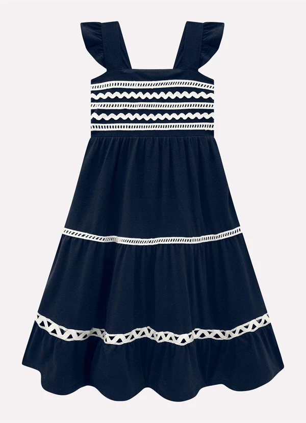 Milon - Vestido Infantil Menina em Algodão Azul Marinho