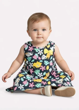Kyly - Vestido Infantil Menina em Algodão Azul Marinho - KYLY