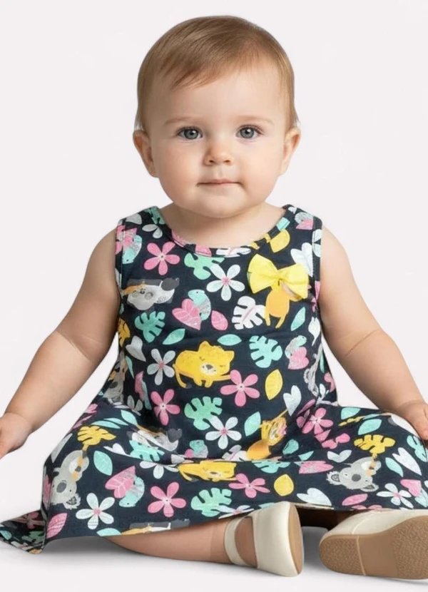 Kyly - Vestido Infantil Menina em Algodão Azul Marinho