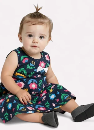 Kyly - Vestido Infantil Menina em Algodão Azul Marinho - KYLY