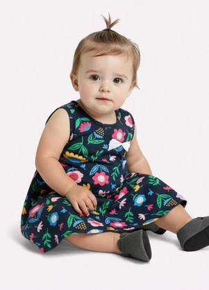 Kyly - Vestido Infantil Menina em Algodão Azul Marinho - KYLY