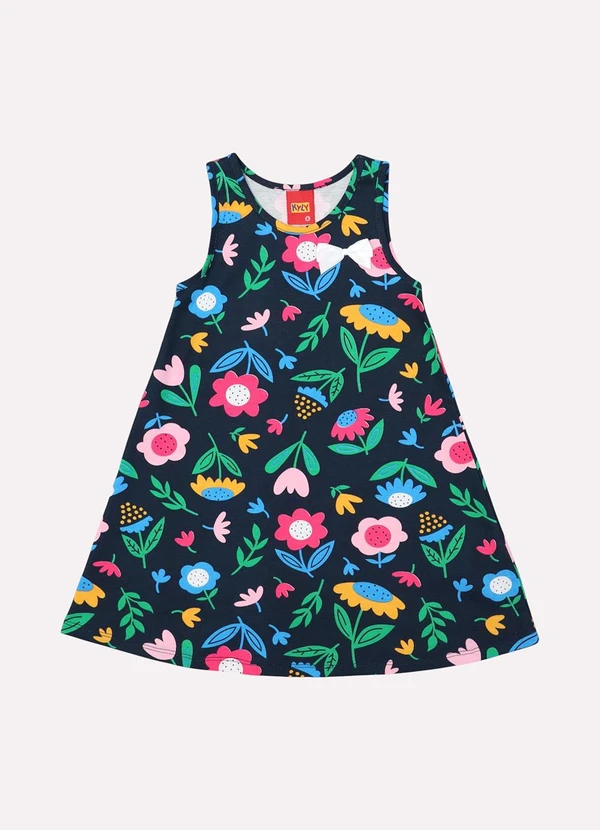 Kyly - Vestido Infantil Menina em Algodão Azul Marinho 3